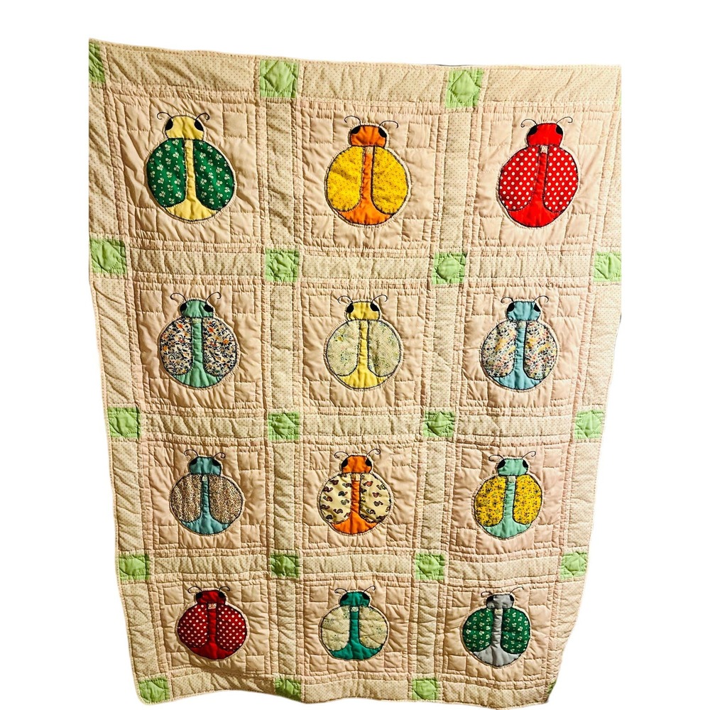 Handmade Vintage adorable Ladybug patchwork Quilt